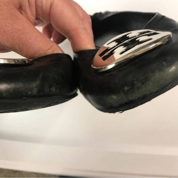 Tory Burch reva leather black  silver ballerina flats size 7M - Picture 11 of 12